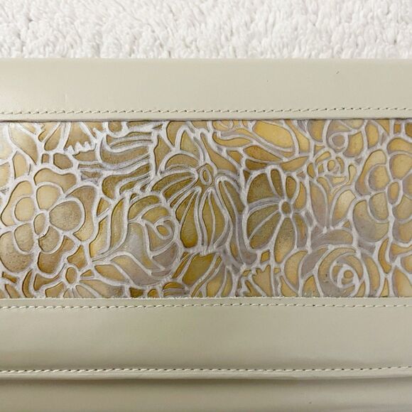 Topstyle Cream Tooled Leather Wallet Germany Floral Embossed Accordion Old Money - Picture 11 of 12